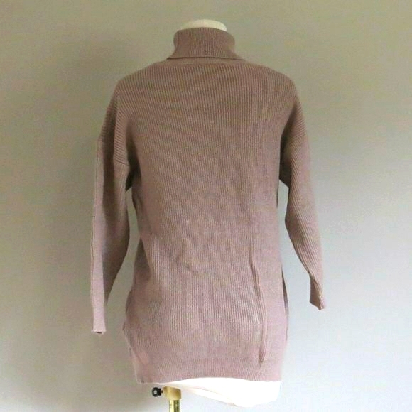 rib knit long turtle neck tunic sweater dress tan size medium brown - Picture 3 of 4